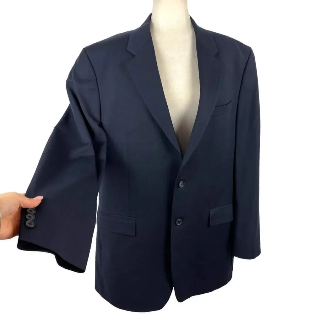 Ralph Lauren Navy Men's 42L Single Breasted Two Button 100% Wool Suit Jacket